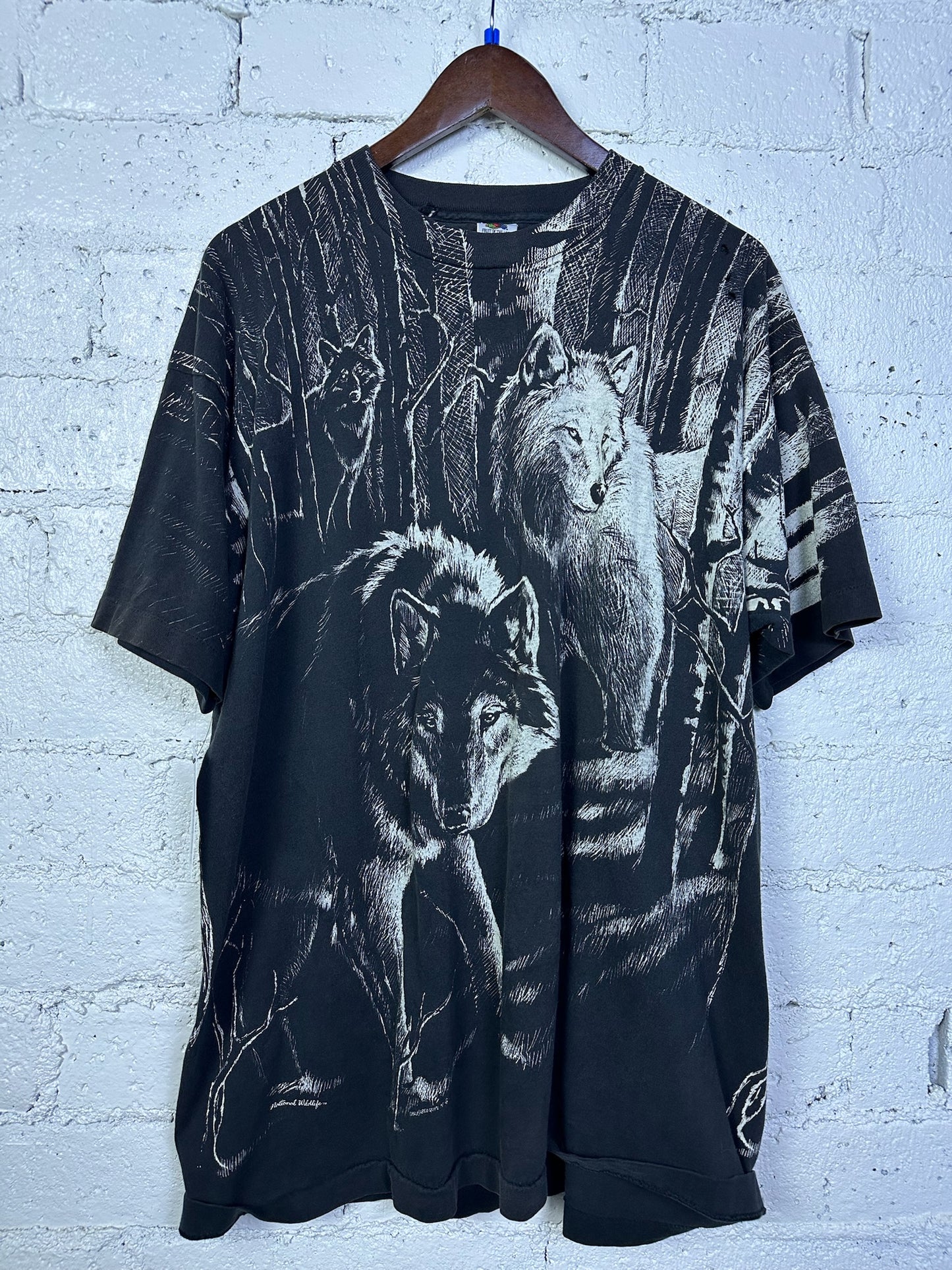 (2XL) Vintage Wolf AOP T-shirt (AS IS)