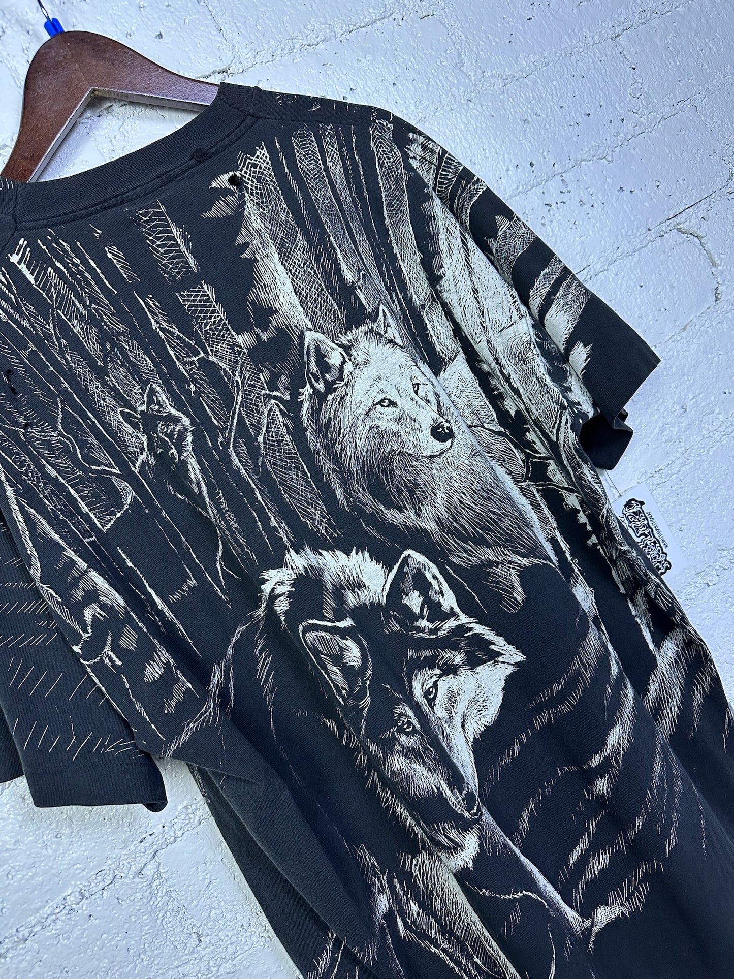 (2XL) Vintage Wolf AOP T-shirt (AS IS)