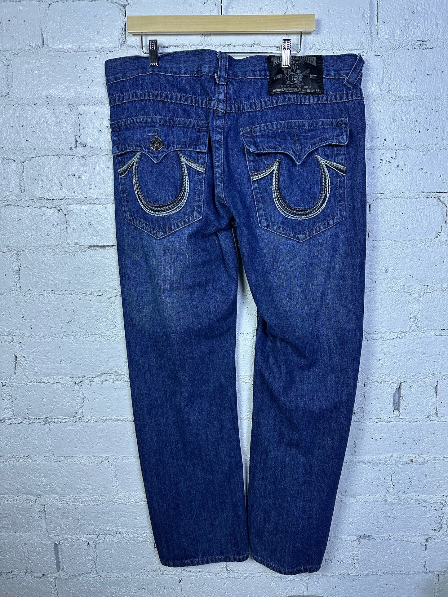 (38x31) True Religion Denim Jeans (AS IS MISSING POCKET BUTTON)