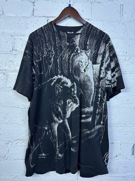 (2XL) Vintage Wolf AOP T-shirt (AS IS)