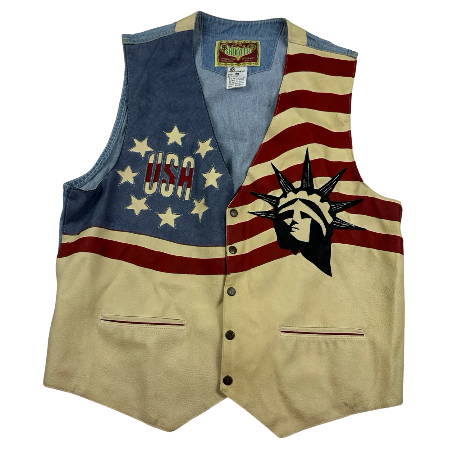 (M) Lether/ Denim Merica button up Vest