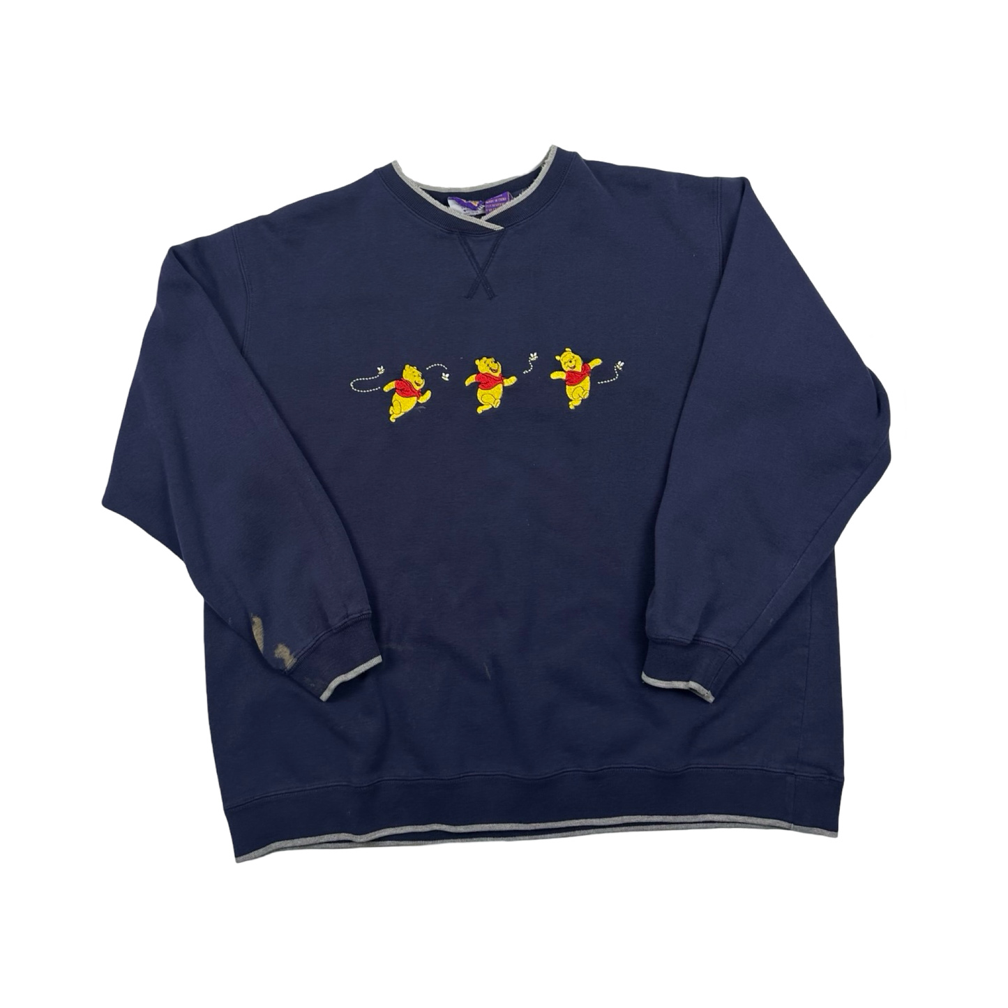 (L) Winnie the Pooh, navy blue crewneck sweatshirt