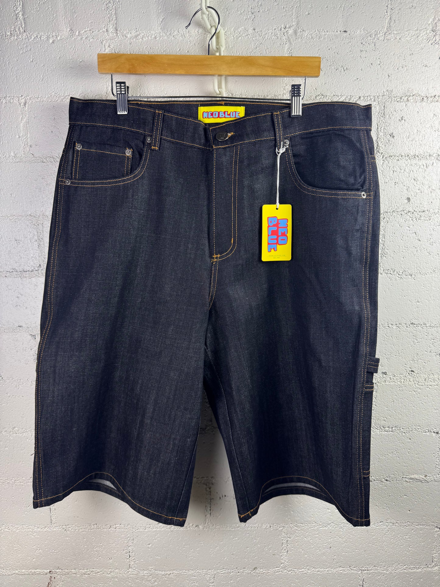Neo Blue Black Denim-Gold Baggy Shorts