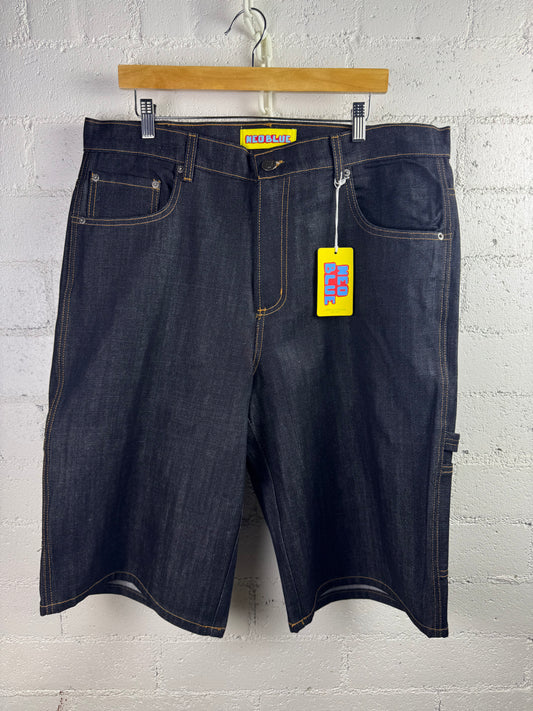 Neo Blue Black Denim-Gold Baggy Shorts