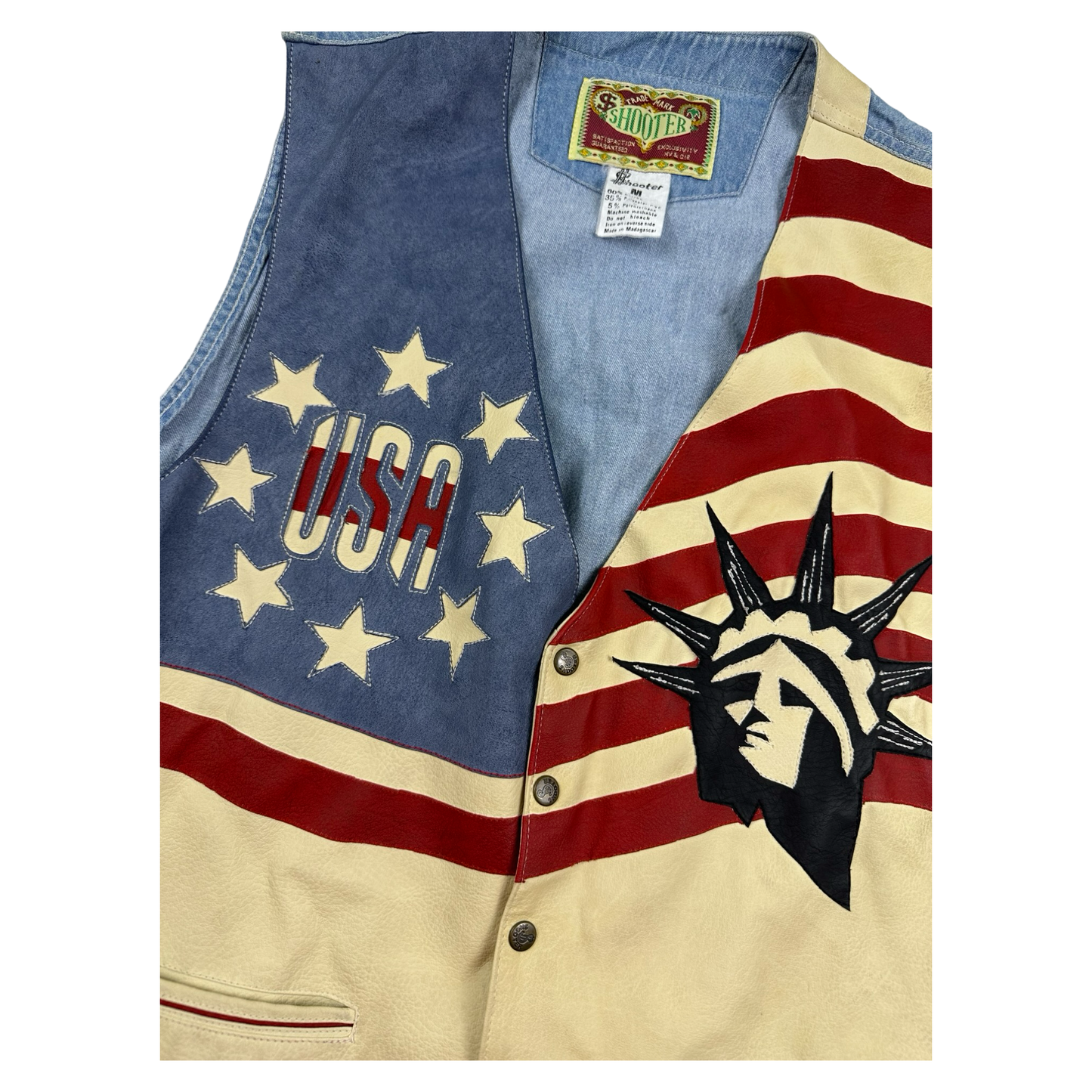 (M) Lether/ Denim Merica button up Vest