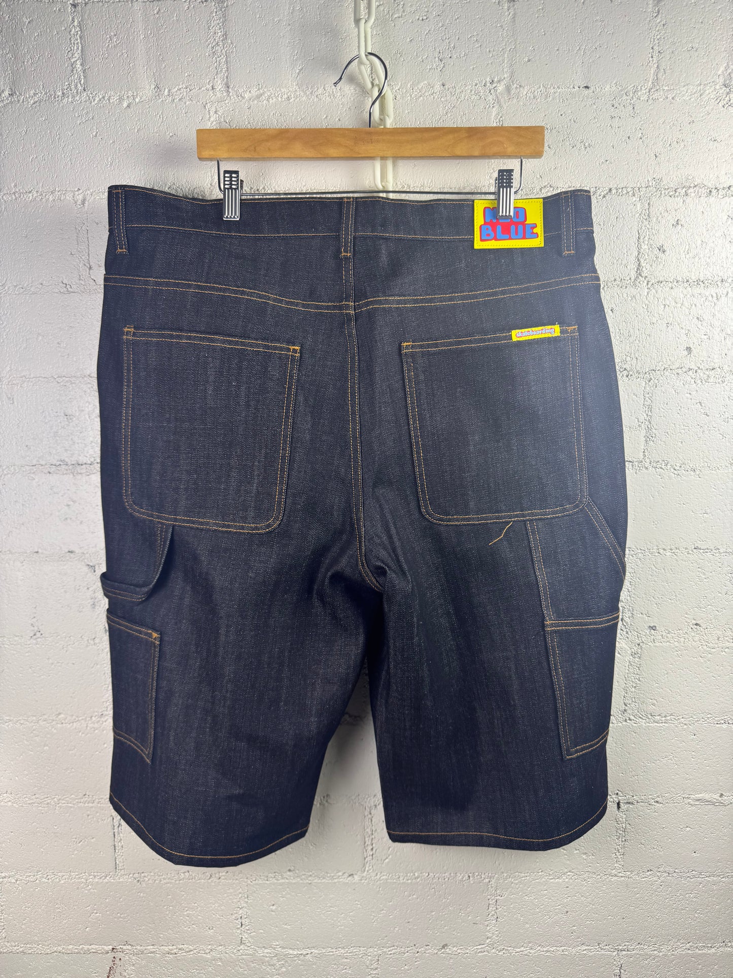 Neo Blue Black Denim-Gold Baggy Shorts