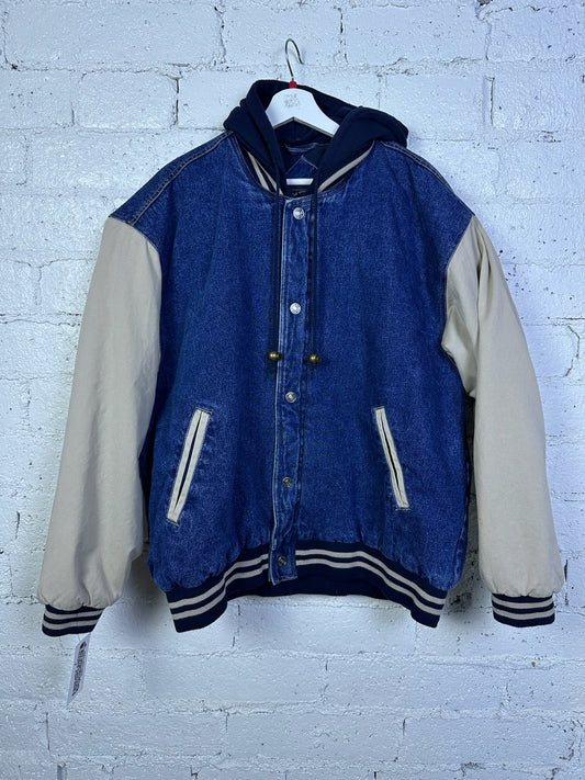 (L) Denim Varsity Jacket