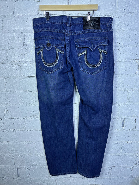 (38x31) True Religion Denim Jeans (AS IS MISSING POCKET BUTTON)