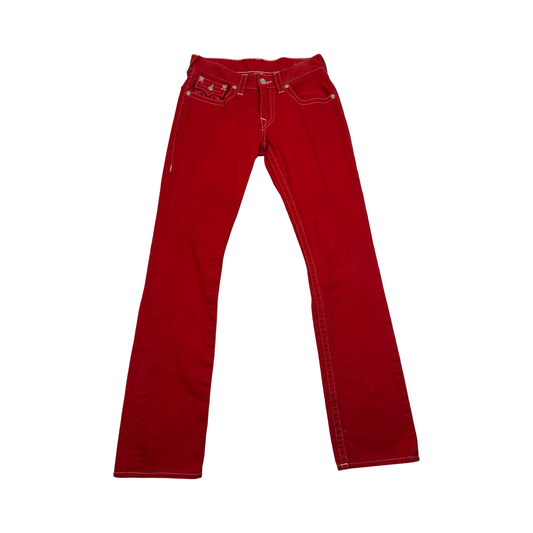 (32) women’s true religion boot cut red jeans