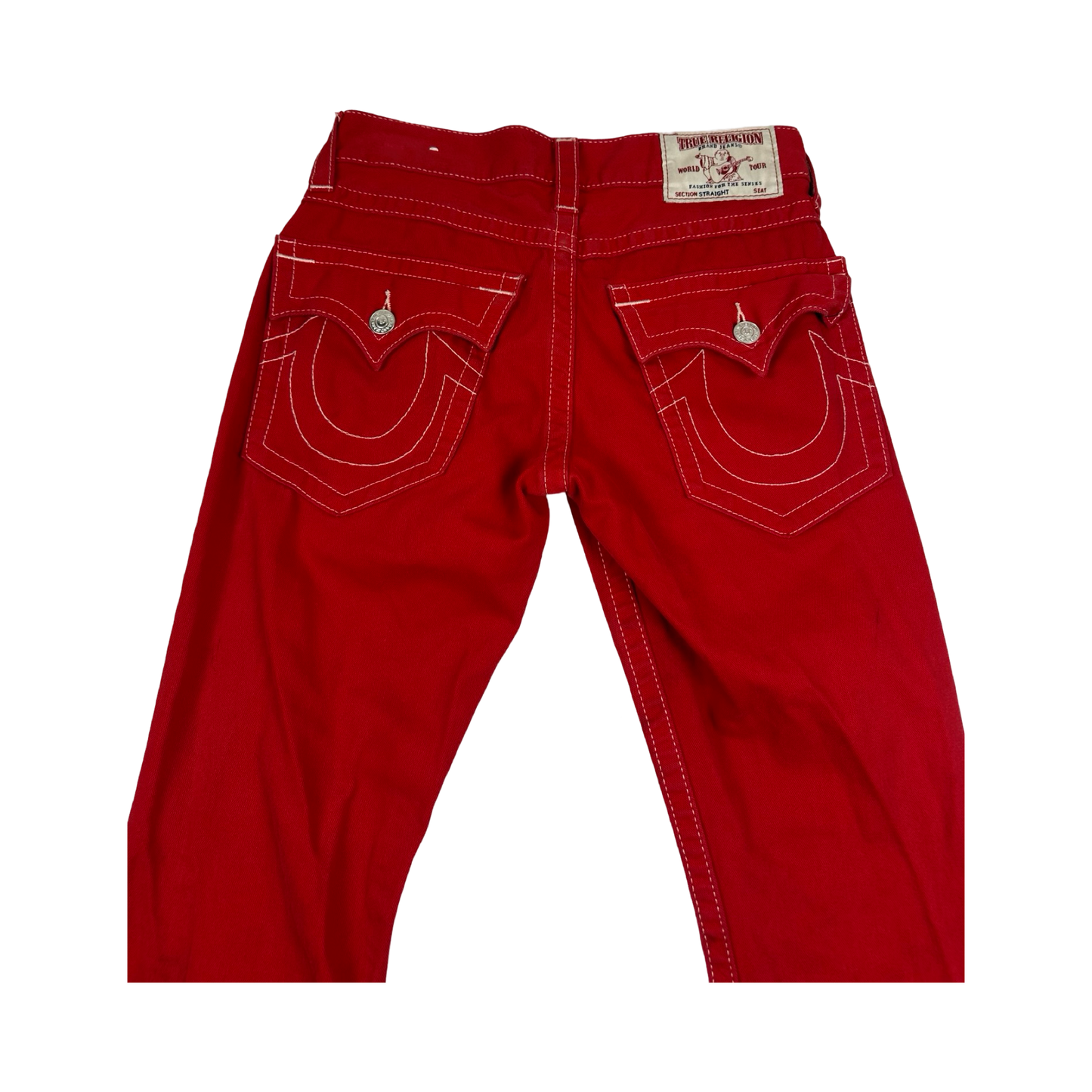 (32) women’s true religion boot cut red jeans