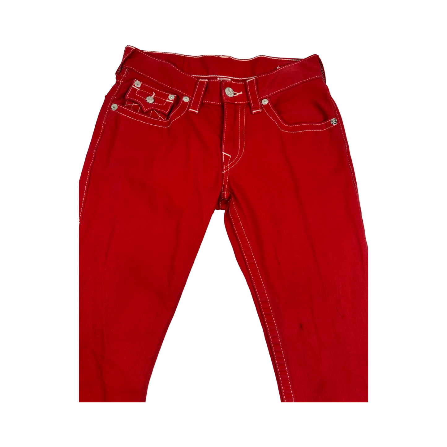 (32) women’s true religion boot cut red jeans